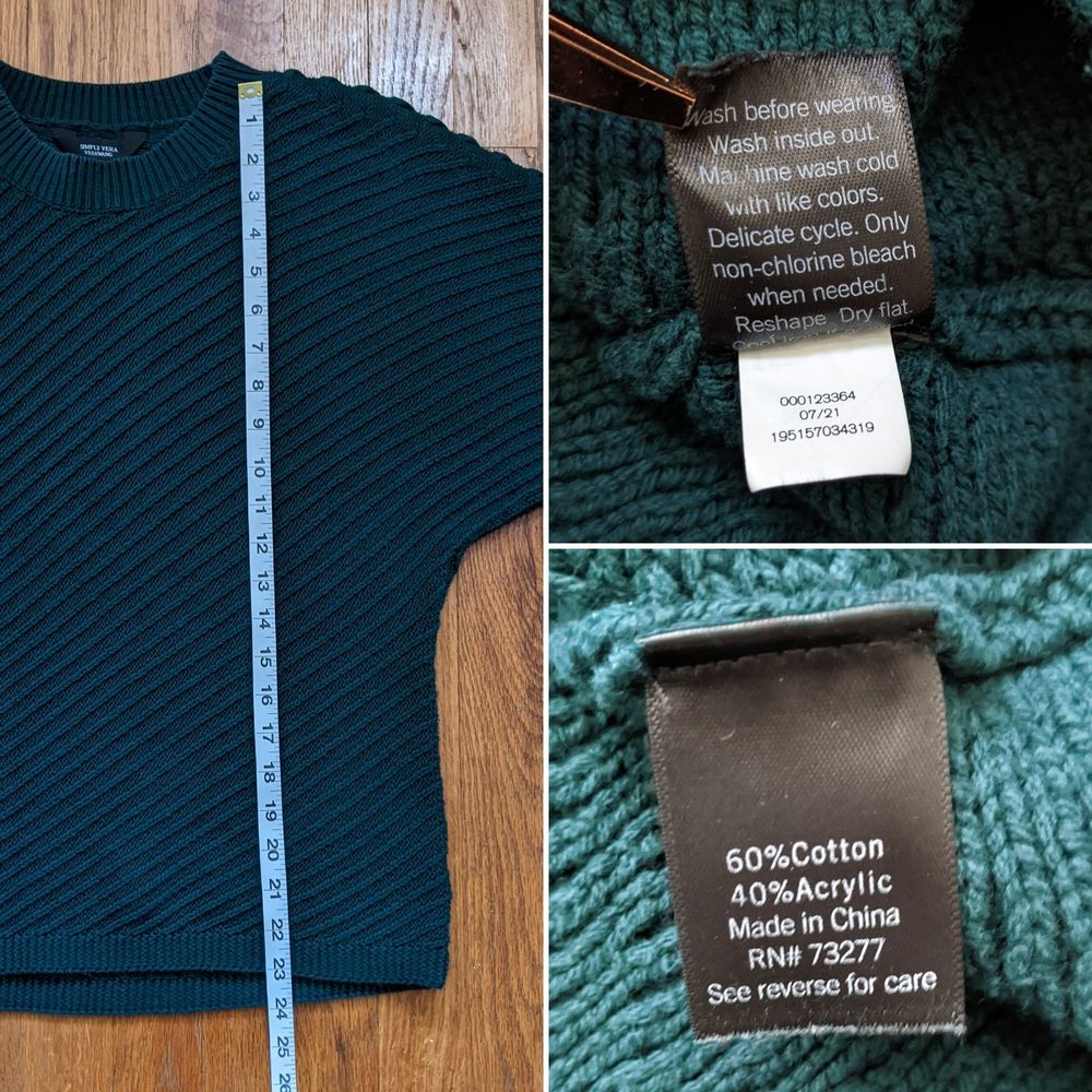 Vera Wang Forest Green Sweater, Mockneck, Batwing Sleeve, Size S - Picture 12 of 12